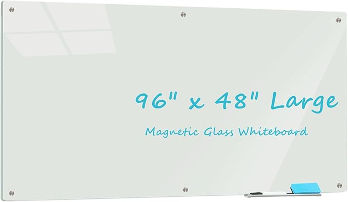 Large Glass Dry Erase Board, 96 x 48 Inches Magnetic Glass Whiteboard by ATROSONIK