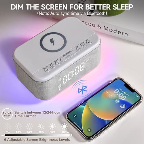alarm clock speaker wireless charger, digital alarm clocks, close-up detail