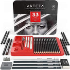 arteza 33-piece drawing pencil set, graphite and charcoal shown in use