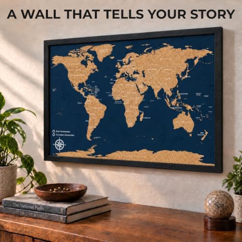 Large Push Pin World Travel Map – 30" x 20" Framed Cork Board Wall ...