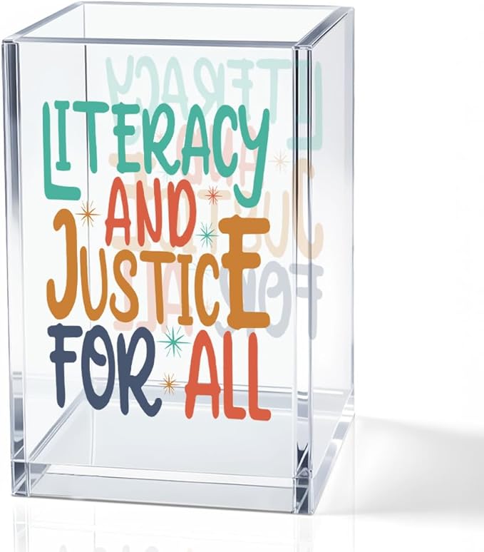 QYUVK Literacy And Justice For All Acrylic Makeup Brush Pencil Holder Cup by QYUVK