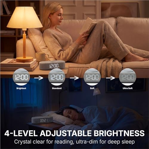 fabric digital alarm clock for bedroom, wireless charging, package contents