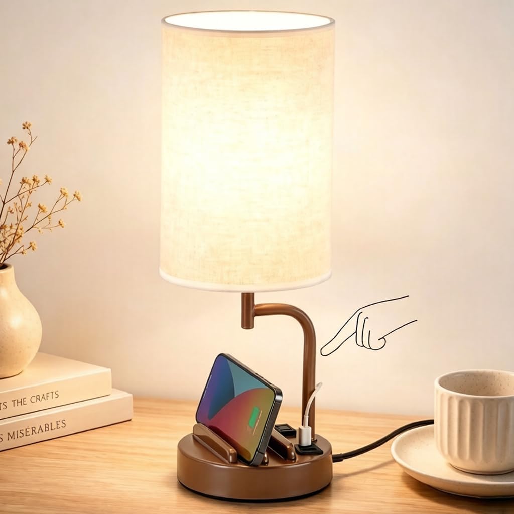 Dreamholder Touch Control USB Table Lamp with USB C/A & AC Outlet, 3-Way ...