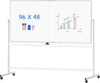 maxtek Rolling Whiteboard, 96x48 Large Double-Sided White Board Dry Erase on by Maxtek