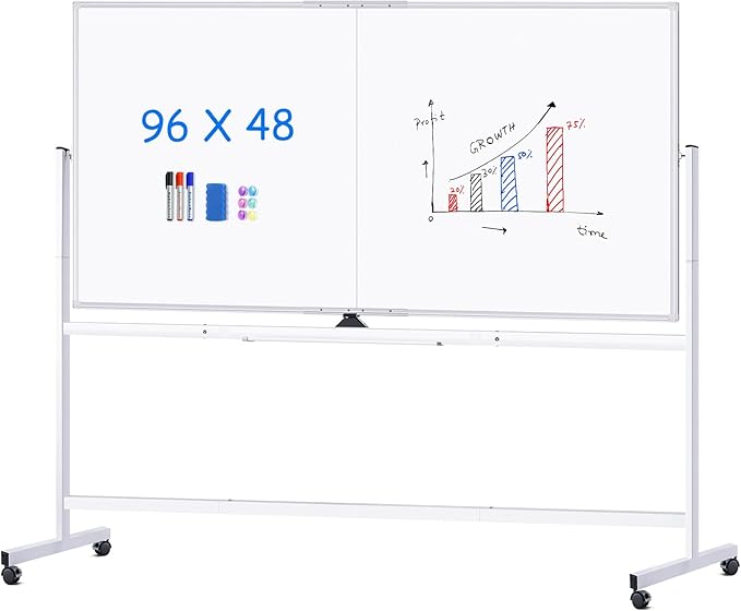 maxtek Rolling Whiteboard, 96x48 Large Double-Sided White Board Dry Erase on by Maxtek