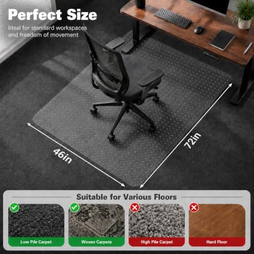 Office Chair Mat for Carpeted Floor, 46 × 72 Inch Low Pile Carpet Rolling Cha...