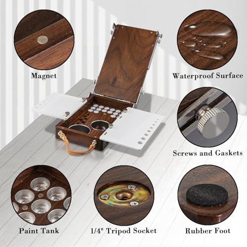 acode wood travel watercolor palette, plein air easel, package contents