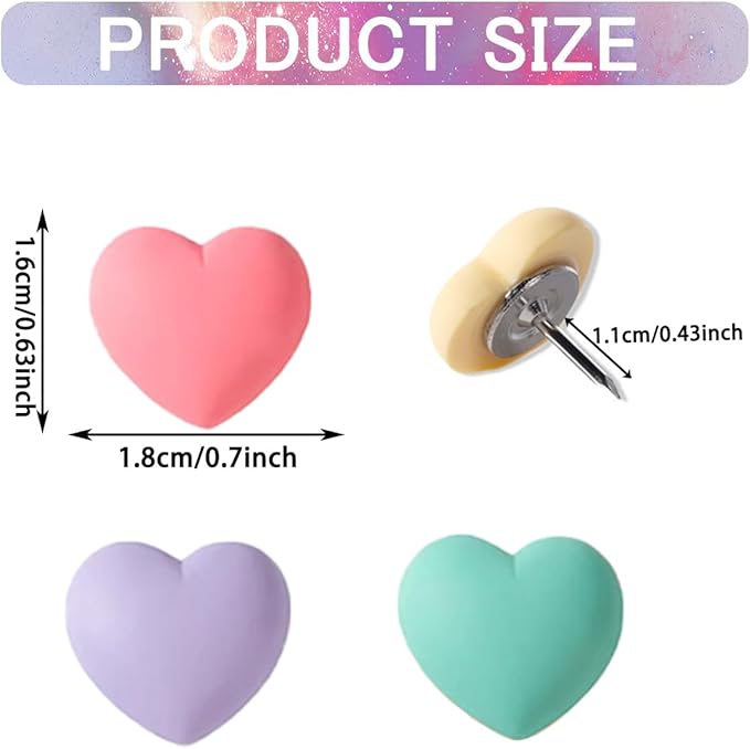 Aoxsie 28pcs Decorative Push Pins Multicolored Heart Thumbtacks Thumb Tacks - Image 2