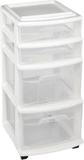 HOMZ Drawer Tower, 4-Tier Clear Plastic Storage Organizer Cart, and Classroom by Homz