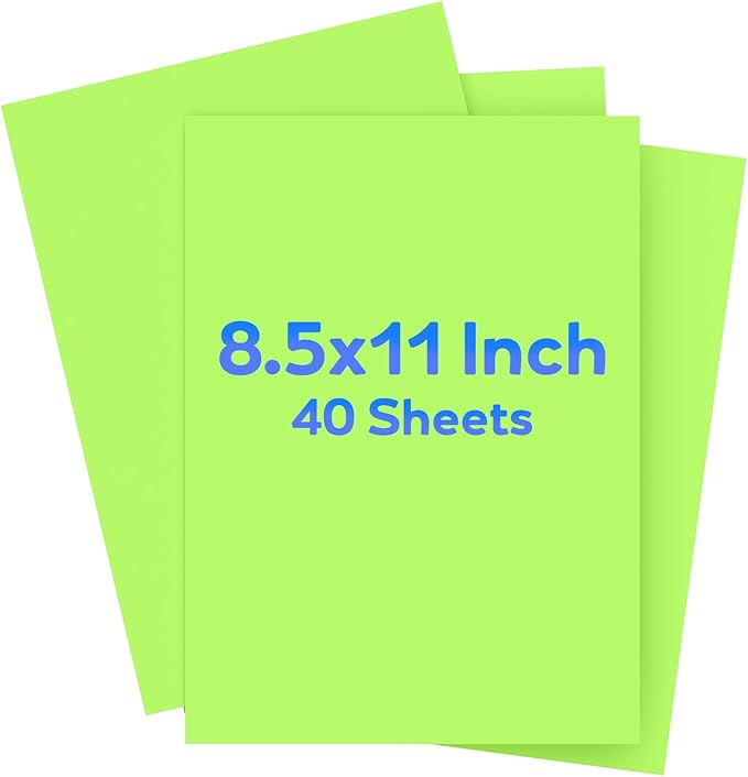 Green Cardstock 8.5 x 11, Colored Card Stock, 40 Sheets Light Green Paper by WelcometoVishoitty
