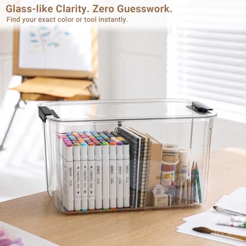 108qt clear storage bins with lids plastic organizers, close-up detail