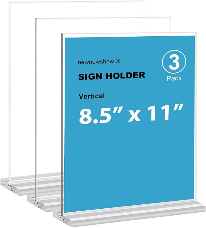 newnewshow 8.5x11 Acrylic Sign Holder 3 Pack Vertical Double-Sided Display by NEWNEWSHOW