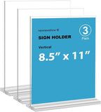 newnewshow 8.5x11 Acrylic Sign Holder 3 Pack Vertical Double-Sided Display by NEWNEWSHOW
