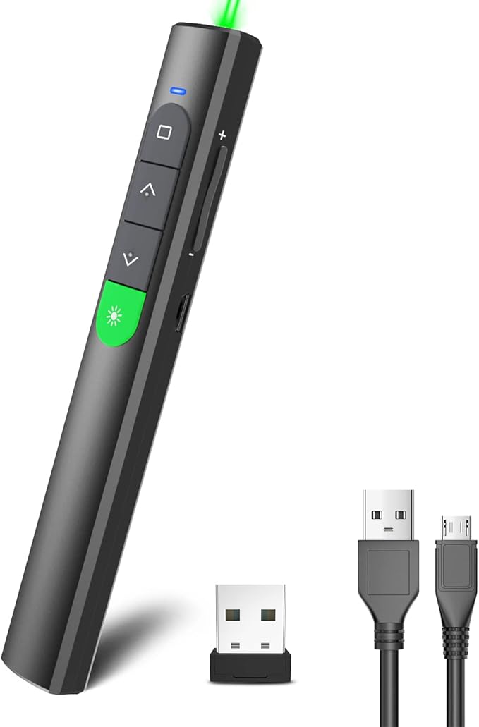 Wireless Presentation Clicker PowerPoint Presenter Remote: Rechargeable Green by UBUYONE%C2%AE