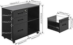 Panana 3 Drawer Office File Cabinets, Mobile Lateral Printer Stand with Open Storage Shelf, Rolling Filing Cabinet with Wheels Home Office Organization and Storage (Black)