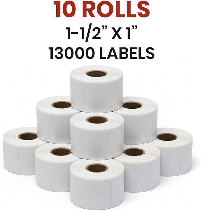 1 1/2" × 1" Direct Thermal Printer Labels, 10 Rolls, 000 Matte White Thermal - Image 8