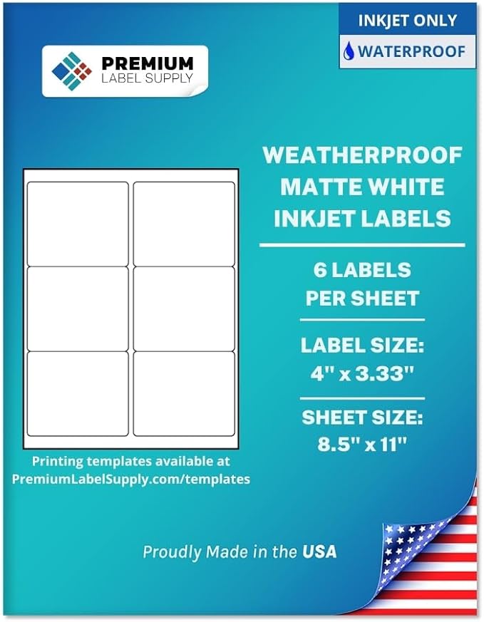 Premium Label Supply Waterproof Matte White Sticker Labels – 4" x 3.33" – by PremiumLabelSupply