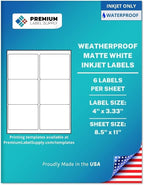 Premium Label Supply Waterproof Matte White Sticker Labels – 4" x 3.33" – by PremiumLabelSupply