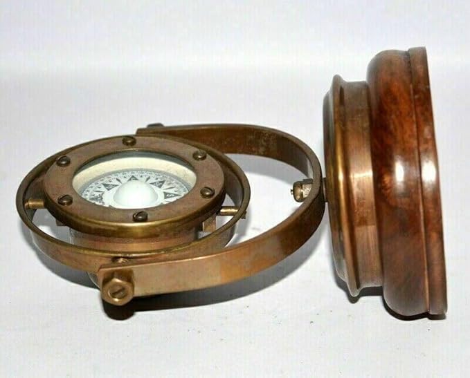 Nautical Brass Gimbal Compass Vintage Style Ship's Binnacle gimballed Compass - Image 2