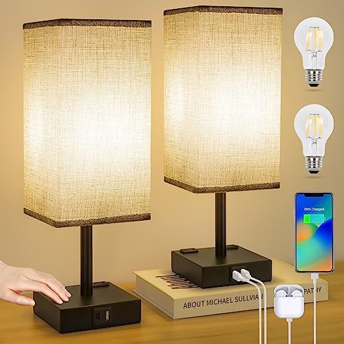 bedside table lamps set of 2 - touch, front angle view