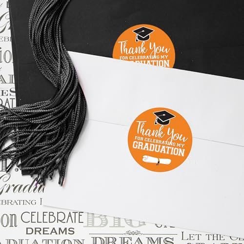 Orange Graduation Thank You Favor Labels | 40 Count, 1.75" Round, Graduation Thank You Stickers, 2026