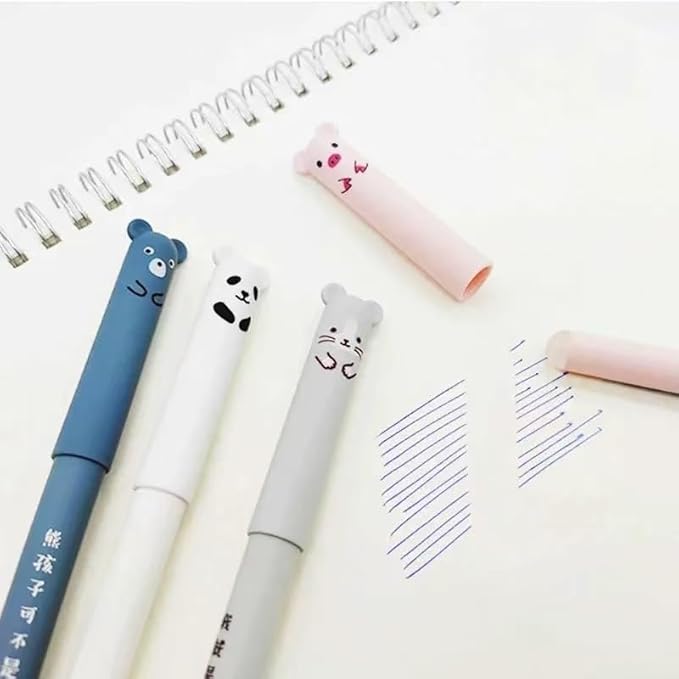 Piaogui 6pcs 0.5mm Erasable Gel Pens, Kawaii Cute Bear Pig Erasable Gel Pen Set - Image 2