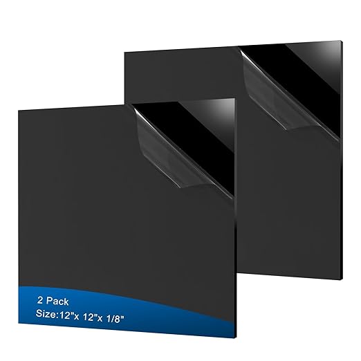 2 Pieces Black Acrylic Sheet, 12 x 12 Inch 1/8 Inch Thick, Home Decor, Display by ADTDA