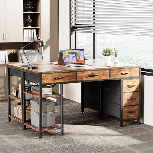 Huuger Computer Desk with 6 Drawers, Office Desk with Shelves, Reversible Gam...