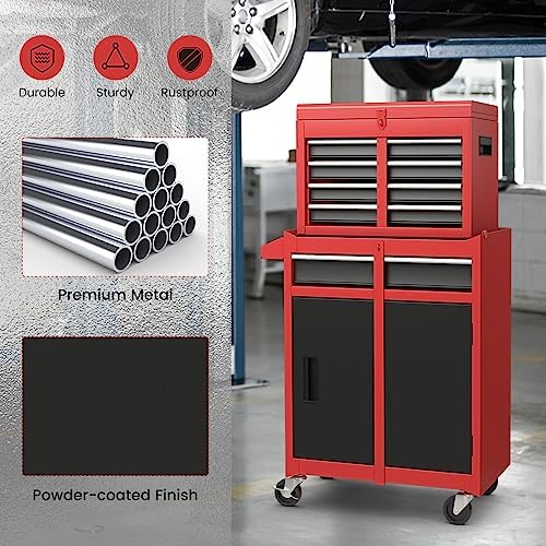 dreamade 5-drawer tool chest combo, rolling tool cabinet, front angle view