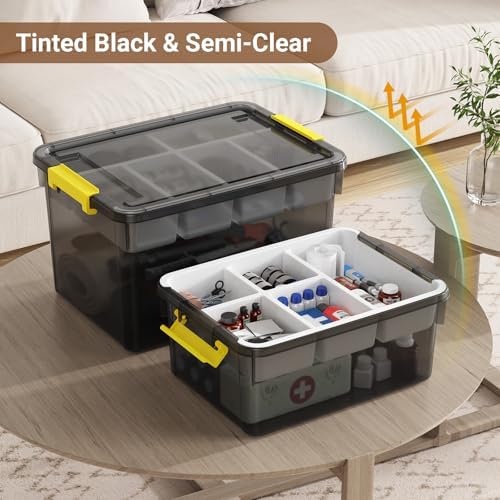40qt stackable storage bins with lids trays craft, side view