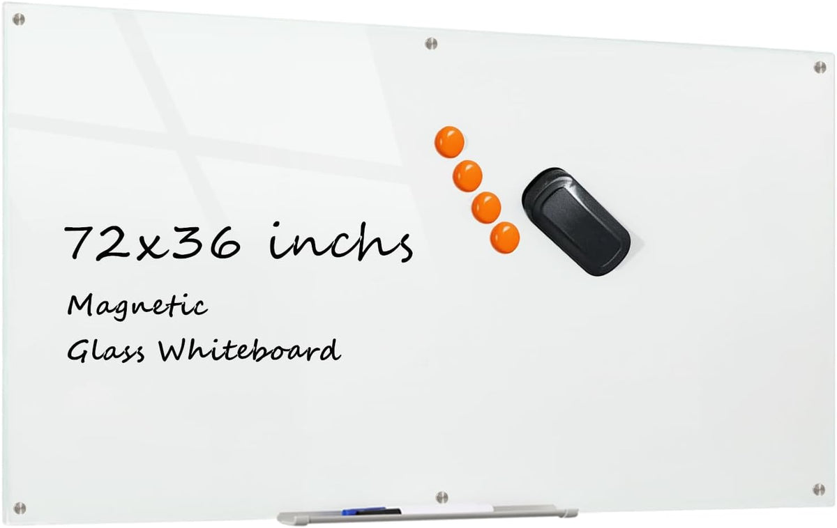 Glass Whiteboard Magnetic Dry Erase Board 6' x 3' for Wall