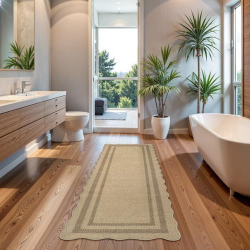 livebox scalloped washable 2x6 kitchen runner rug, easy, close-up detail