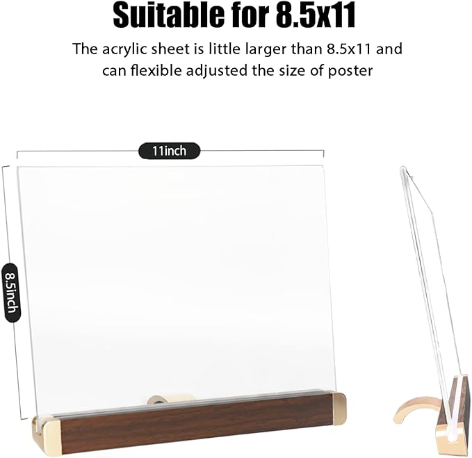 8.5 x 11 Menu Holder, Acrylic Table Menu Stand, Classic Wooden Sign Holder - Image 6