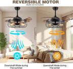 dumaiway 36" retractable ceiling fan, industrial retro caged showing dimensions