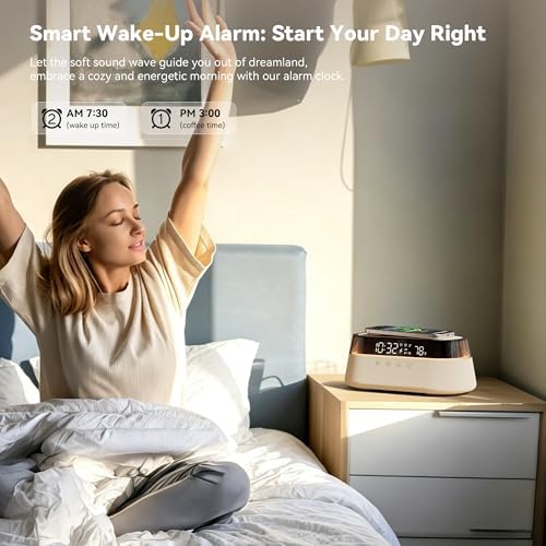 6-in-1 fast wireless charger, bluetooth speaker alarm clock showing dimensions