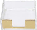 Buqoo Acrylic Sticky Notes Pad Holder Gold Desk Organizer Memo Holder | Clear acrylic sticky notes holder with gold base, fits standard 3x3 memo pads and keeps your desk stylish and organized.