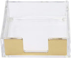 Buqoo Acrylic Sticky Notes Pad Holder Gold Desk Organizer Memo Holder | Clear acrylic sticky notes holder with gold base, fits standard 3x3 memo pads and keeps your desk stylish and organized.
