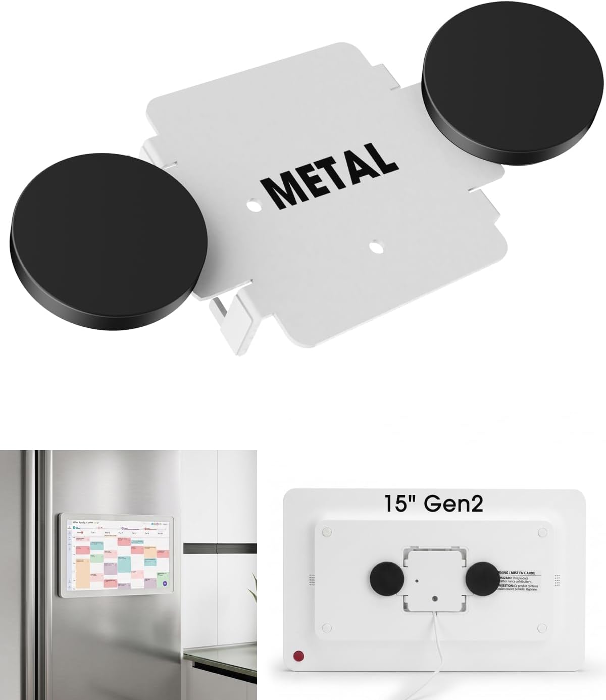Magnetic Mount for Skylight Calendar 15” (Gen 2), Refrigerator Metal Surface Adapter with Dual Magnets, White Back Plate Stand Accessory for Kitchen Command Center