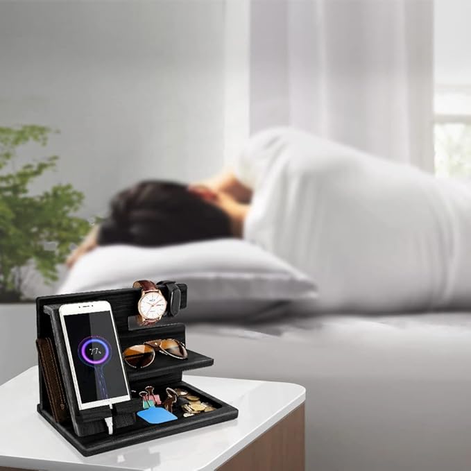 Gifts for Men Bedside Organiser Wood Phone Docking Station Dad Birthday Gifts - Image 6
