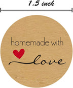 1.5" Round Natural Brown Kraft Homemade with Love Stickers / 500 Brown Kraft Labels Roll/Made in The USA