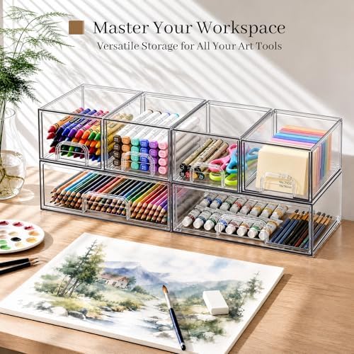 tipgo clear stackable storage drawers, acrylic bathroom makeup on a desk or shelf