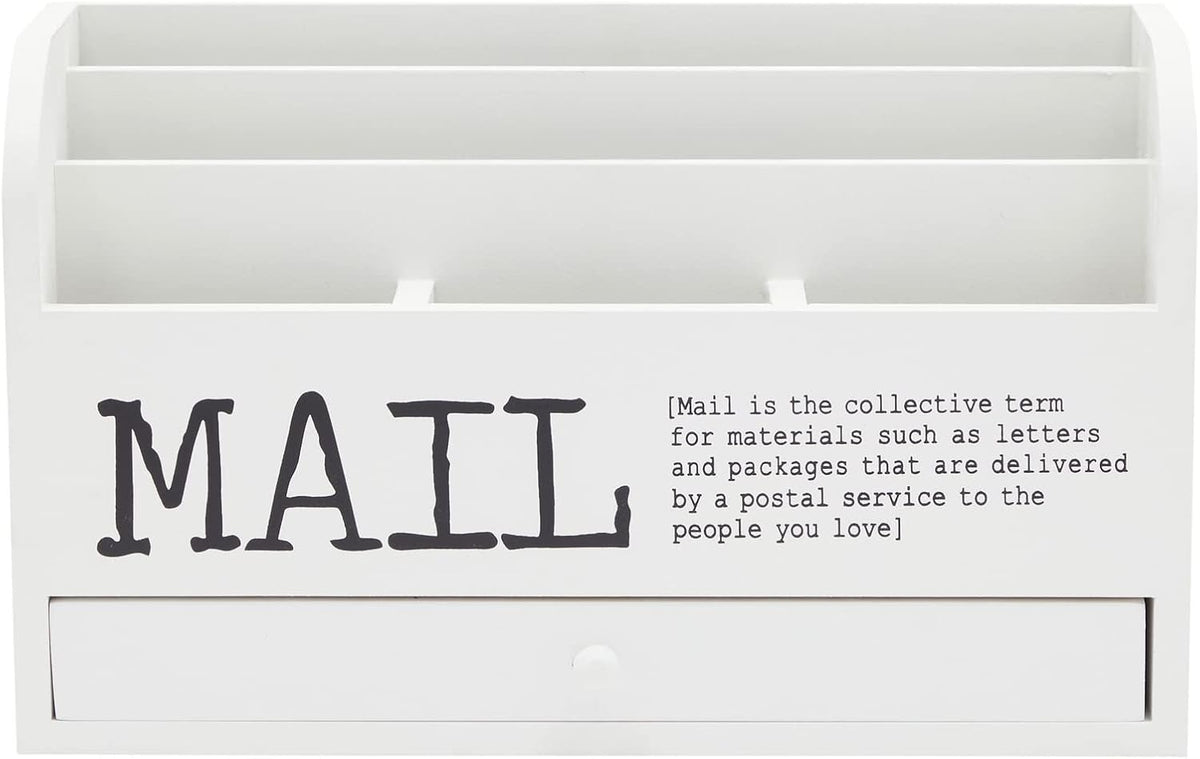 Juvale Wooden 3-Tier Countertop Mail Organizer - Desktop Organizer with Drawe...
