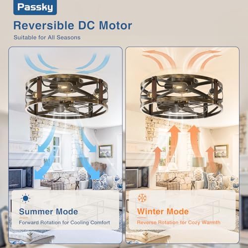 passky 20" caged ceiling fans with lights and on a desk or shelf