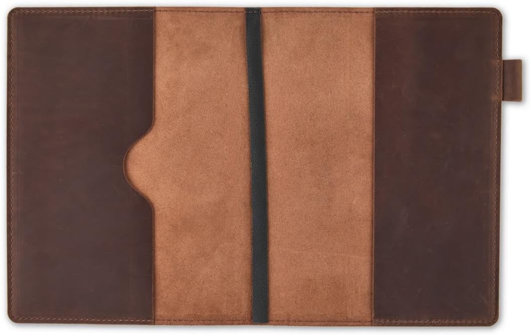 ROVA Full Grain Leather Notebook Journal Cover - Hand Crafted in the USA - Fits Moleskine XL (9.75" x 7.5") - Lay Flat Design with Pen Loop - Brown