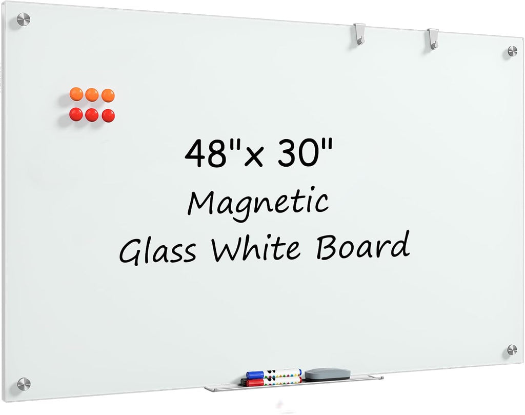 MaxGear Glass Whiteboard, Tempered Magnetic Dry Erase Board 48 x 30 Inch