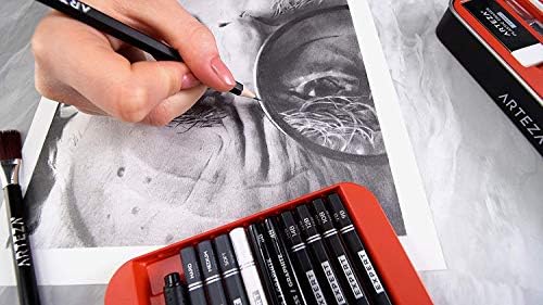 arteza 33-piece drawing pencil set, graphite and charcoal, package contents