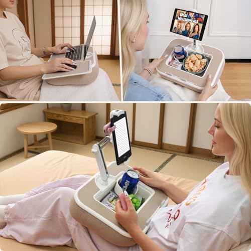 Tablet Pillow Stand with Snack Bowl and Writing Board, 360° Rotating Phone Ho...