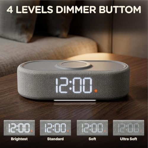 fabric digital alarm clock for bedroom, wireless charging, package contents