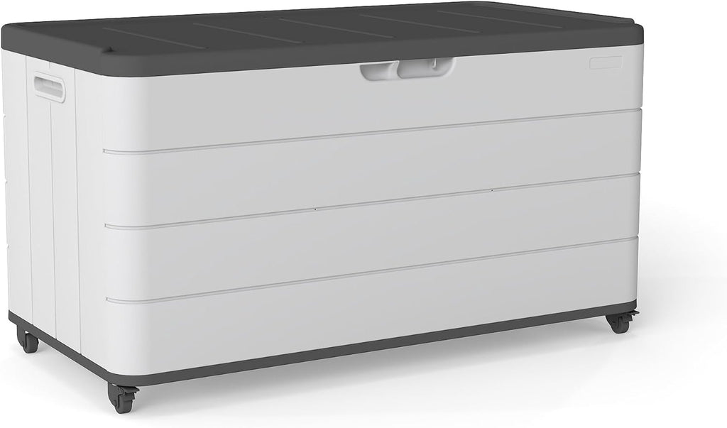 PATIOEASY 100GAL Square Storage Box White，Waterproof Resin Storage Bin
