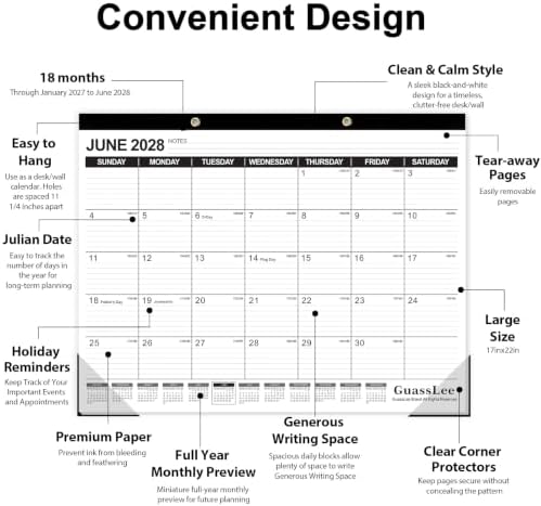GuassLee Large Desk Calendar 2027 3 Pack, 18 Months Jan 2027–Jun 2028